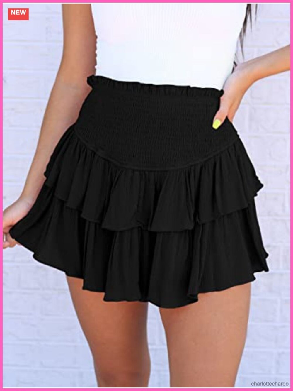 High Waist Ruffle Flowy Mini Skirt Pleated Lined Casual Summer Rayon - Picture 3 of 5